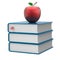 Book stack blue textbooks and red apple education icon