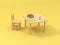Book on table and chair yellow background 3d render