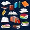 Book and textbook piles or stacks cartoon set