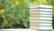 Book wooden table tree bokeh nobody