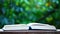 Book wooden table tree bokeh nobody hd footage