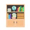 Bookcase with colorful books in flat style
