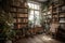 bookcase filled with books and plants for a cozy and serene atmosphere