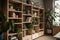 bookcase filled with books and plants for a cozy and serene atmosphere