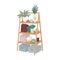 Bookcase, ladder shelf with flowers and books, Interior design element, wooden furniture, Scandinavian style. Vector