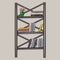 Bookcase, loft shelving with books. Library, school, reading, education. All items are separate. Isolated vector