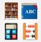 Bookcase, Notepad, Calculator, Abacus Icon Vector