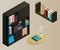 Bookcase vector isometric concept vector illustration-vektorgrafik. Office cupboard with folders isometric.