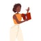 Bookcrossing with Happy African American Woman Character Reading Borrowed Paper Book Vector Illustration