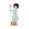 Bookcrossing with Happy Woman Character in Glasses Reading Borrowed Paper Book Vector Illustration