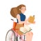Bookcrossing with Happy Woman Character on Wheelchair Reading Borrowed Paper Book Vector Illustration