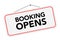 Booking Open Sign Hanging on Rope. 3d Rendering