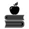 Books and apple, black and white icon. Vector