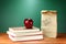 Books, Apple and Lunch on Teacher Desk