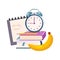 Books, Clock And Banana, Set Of School And Education Related Objects In Colorful Cartoon Style