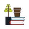 Books coffee and bonsai