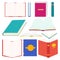 Books collection in different positions and colors. Opened and closed books isolated icons set on white background