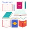 Books collection in different positions and colors. Vector opened and closed books isolated icons set on white