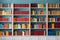 Books in different genres and colors on a stylish bookshelf. Generative AI