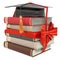 Books and graduation hat with red bow and ribbon. Scholarship for education in gift concept. 3D rendering