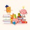 Books and human brain funny characters education and studying concept vector illustration.