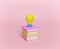 Books and light bulb isolated on pastel background. education, Knowledge creates ideas conceptual design. 3d