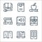 books line icons. linear set. quality vector line set such as ereader, laptop, braille, book, audio book, book