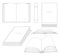 Books linear sketch symbols collection in different positions. Opened and closed books isolated icons set on white