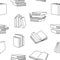 Books outline seamless pattern. Closed and open books line background. Literature, dictionaries, planners hand drawn