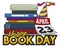 Books in a Pile, Calendar and Party Hat Celebrating Book Day, Vector Illustration