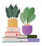 Books with plants pots vector design