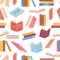 Books seamless pattern. Opened book, notebook stacks. Literature background, library or reading market. Bookstore or