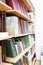 Books on a shelves in a library