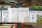 Books on the shelves of an old book market on the Seine embankment in Paris