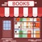 Books shop facade vector background building architecture with urban exterior bookstore flat style center graphic