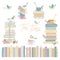 Books and Tea with birds. Vintage Collection. Cute Vector Childish hand-drawn illustration in simple cartoon style in