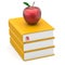 Books textbook stack yellow and red bookmark apple wisdom