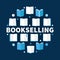 Bookselling round flat vector illustration - creative books sign