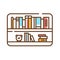 Bookshelf color line icon. Furniture with horizontal shelves, often in a cabinet, used to store books or other printed materials.