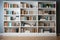 A bookshelf filled with lots of books on white wall