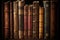 bookshelf filled with old, leather-bound books