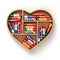 Bookshelf with ictionaries in form of heart. Learning language c