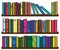 Bookshelf. Library. Collection of various multi-colored books. Signs and Symbols. Vector