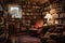 a bookshelf overflowing with novels and a pair of cozy reading chairs in the background