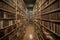 Bookshelves in the library. Large bookcase with lots of books.