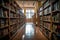 Bookshelves in the library. Large bookcase with lots of books.