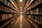 Bookshelves in the library. Large bookcase with lots of books.