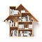 Bookshelves in the shape of house, home book shelf concept 3d rendering