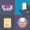 Bookstore, bookshop vector emblem, logo