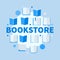 Bookstore round blue flat illustration. Vector creative sign